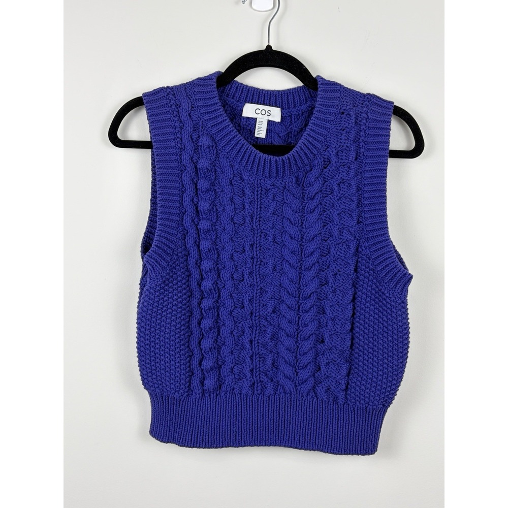 Cos Sweater Vest Jumper Women's XS/S Royal Blue Knitted Chunky Cable-Knit